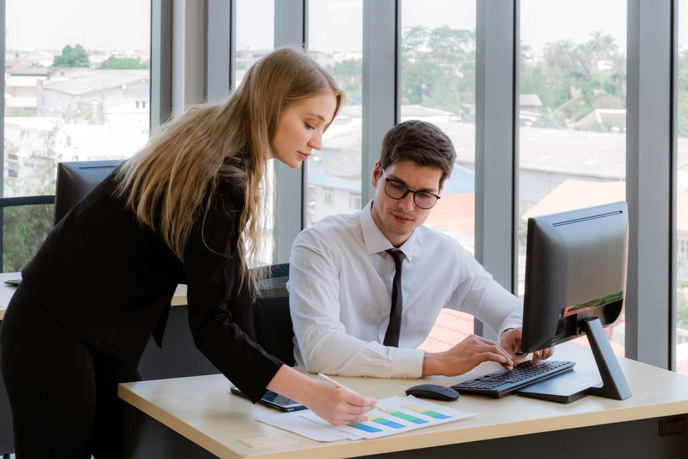 consultant working with supervisor in office